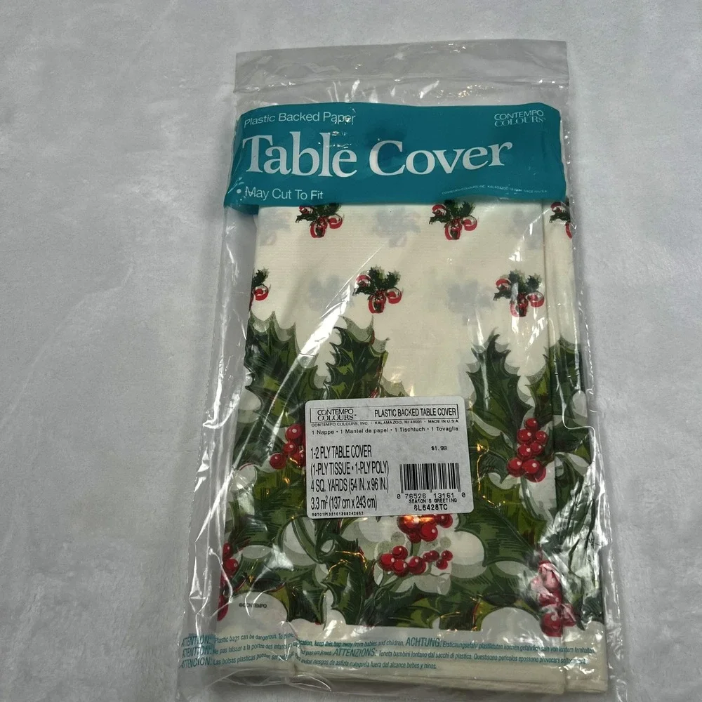Contempo Colours Christmas Holly Plastic Backed Paper Table Cover 54x96 8L6428TC